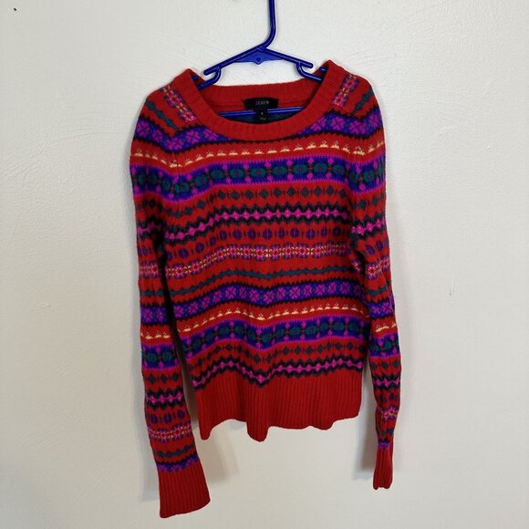 J. Crew Womens Red Fair Isle Wool Sweater  Size S Juniors 12 - Picture 8 of 9